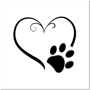 Dog paw prints with heart Posters and Art